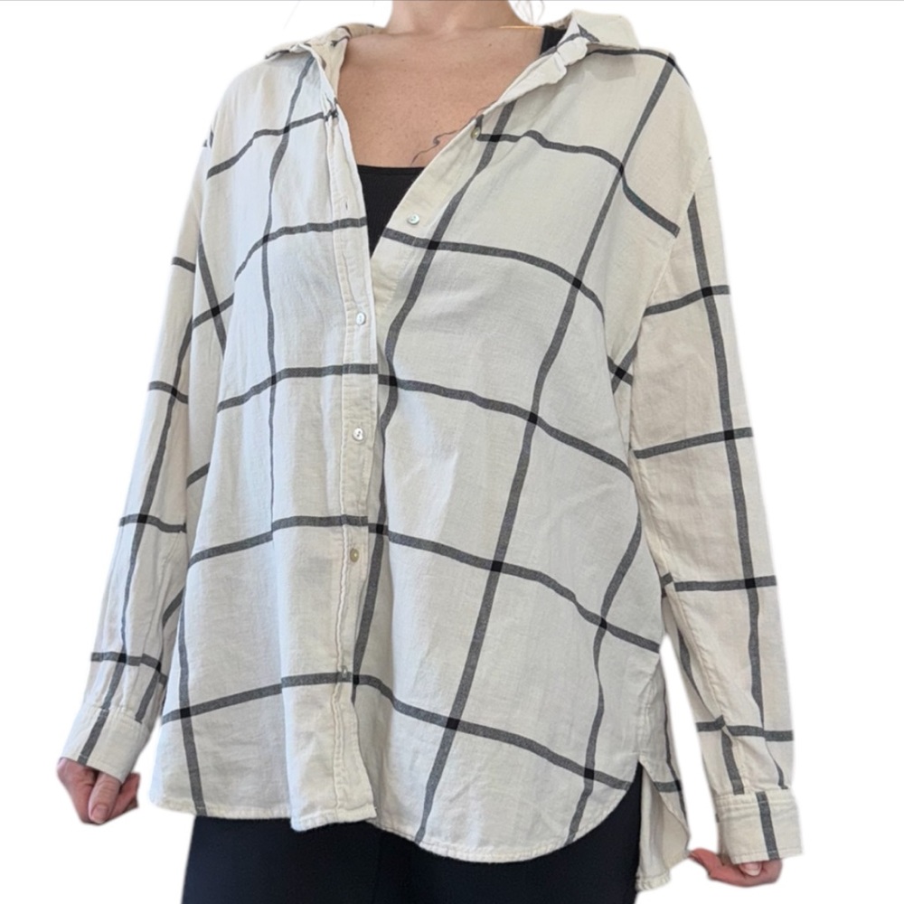 Off White Plaid Button Down - image 1